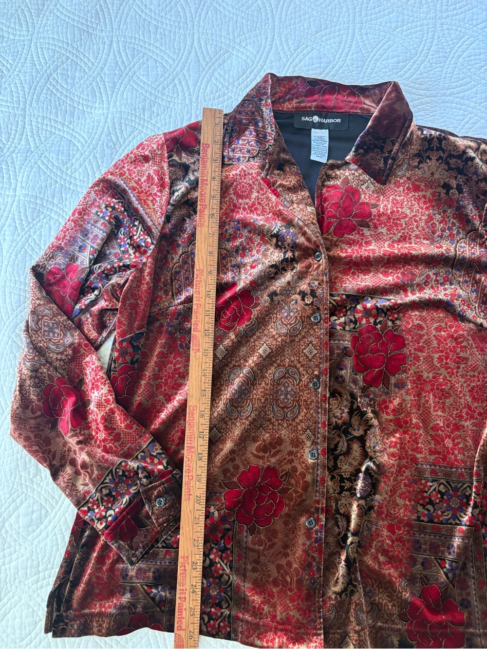 Bohemian Velvet Floral Top XL Vintage Sag Harbor - Picture 5 of 8